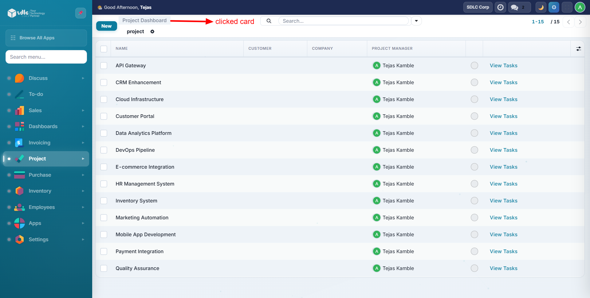 Navigate to Projects
