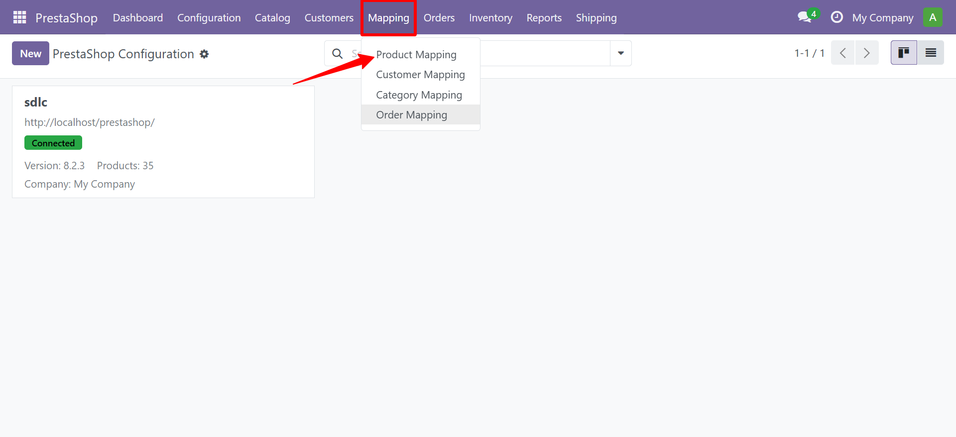 Product Mapping Menu