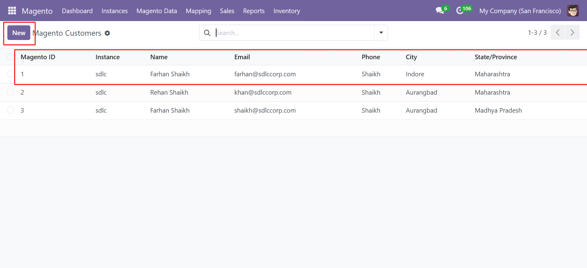 Magento Customers list view