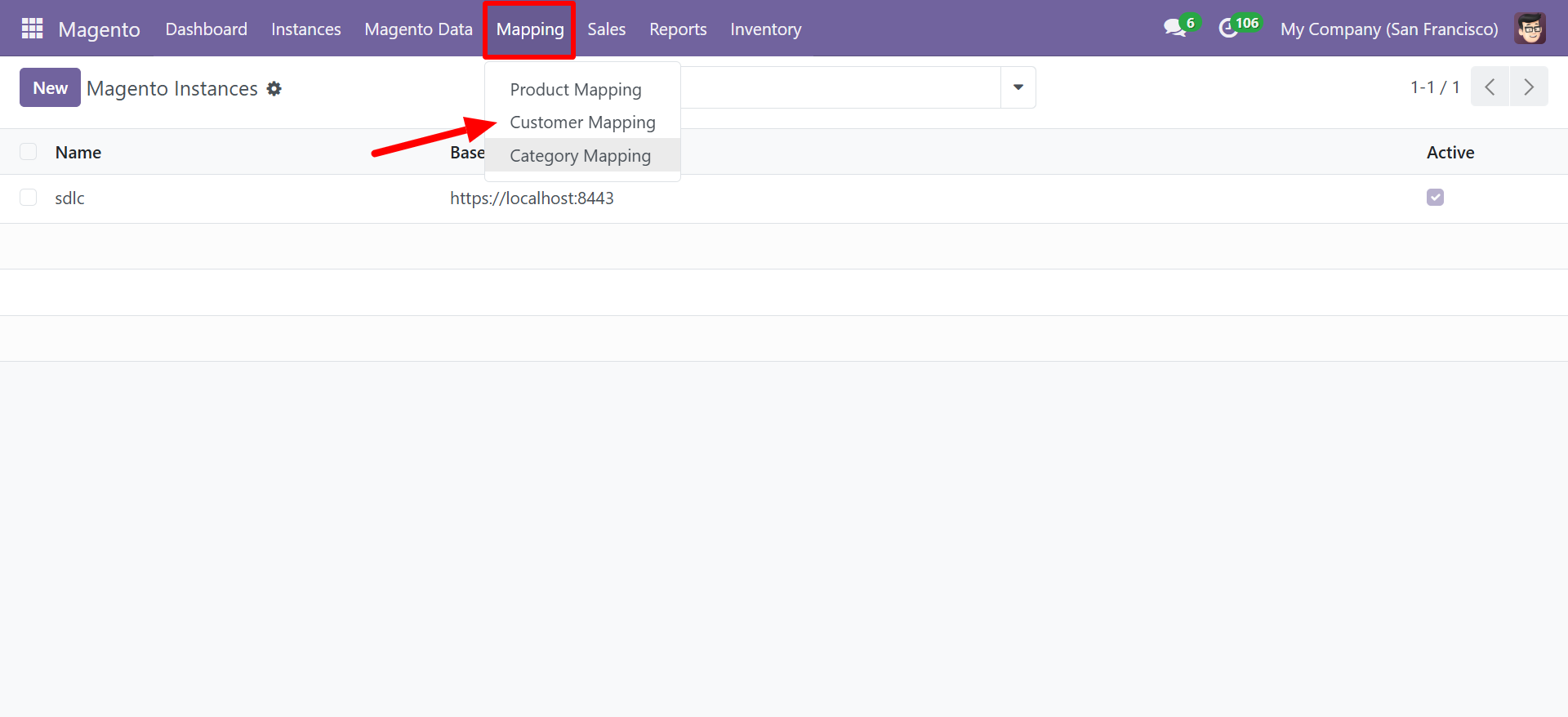 Mapping menu showing Customer Mapping