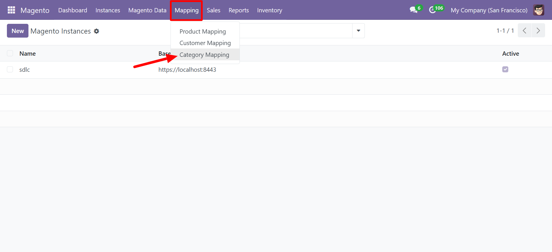 Mapping menu showing Category Mapping