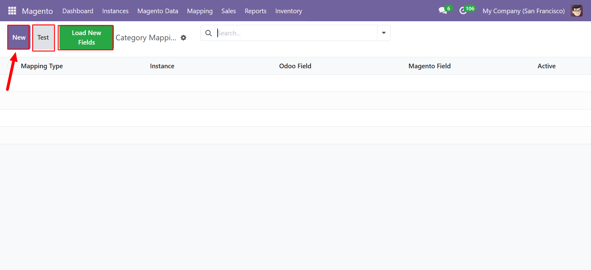 Category Mapping with Load New Fields button