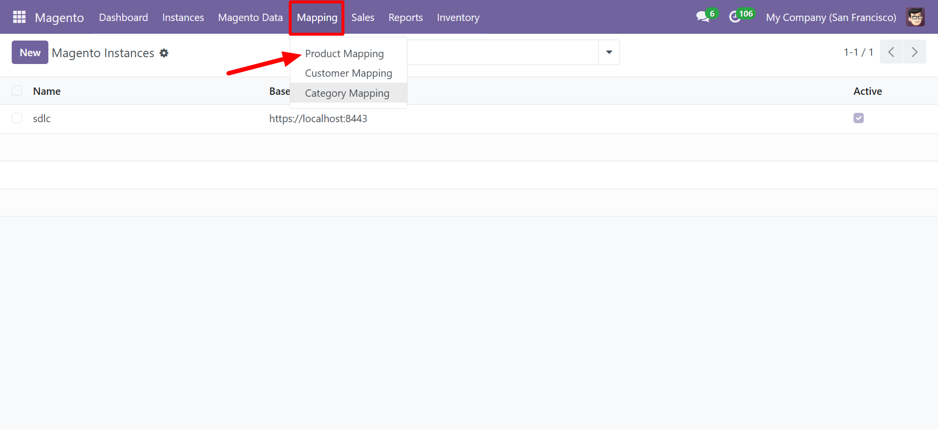 Mapping menu showing Product Mapping