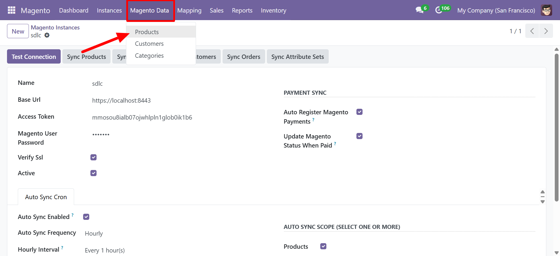 Magento Data menu with Products option