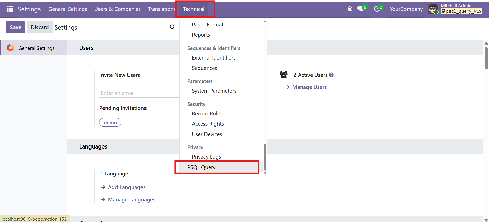 PSQL Query Menu Location