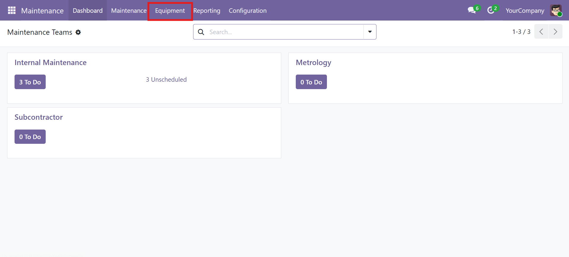 Maintenance Teams overview in Odoo