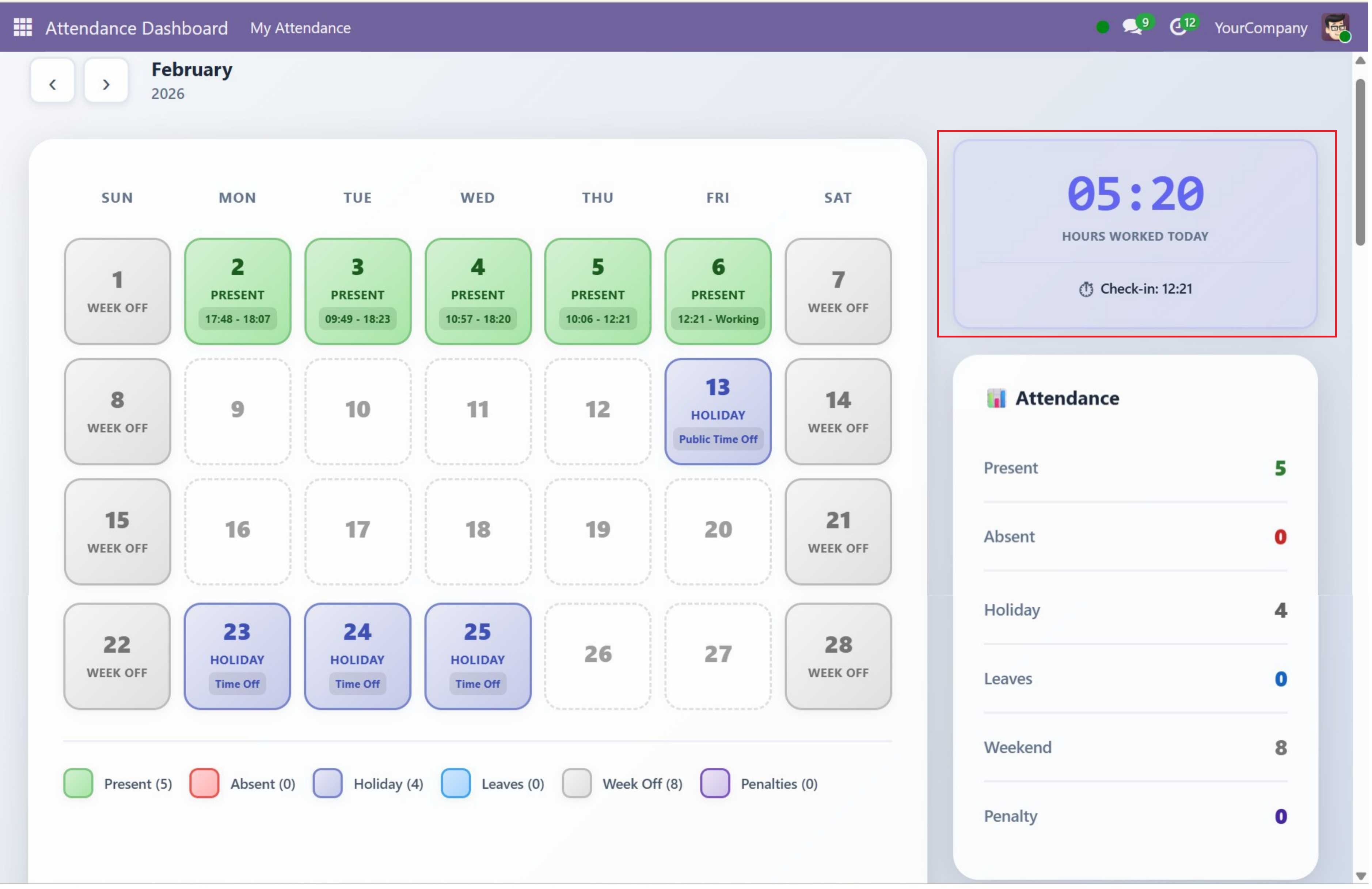 Hours Worked Today Widget