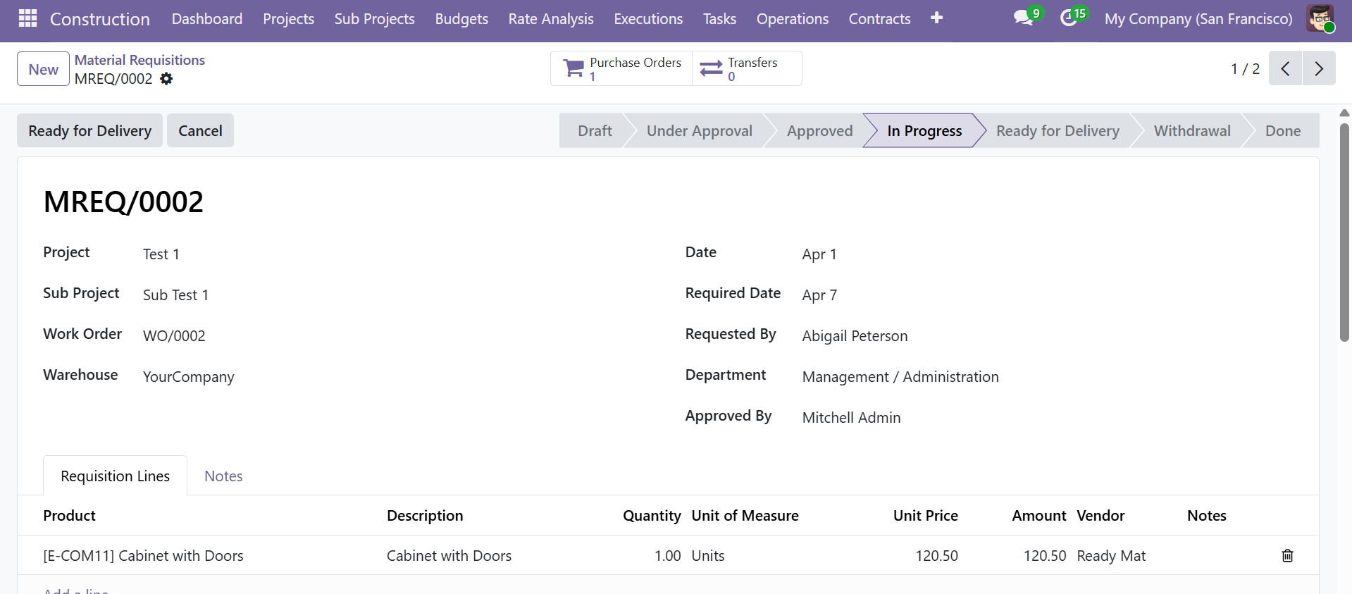 Material Requisition Form