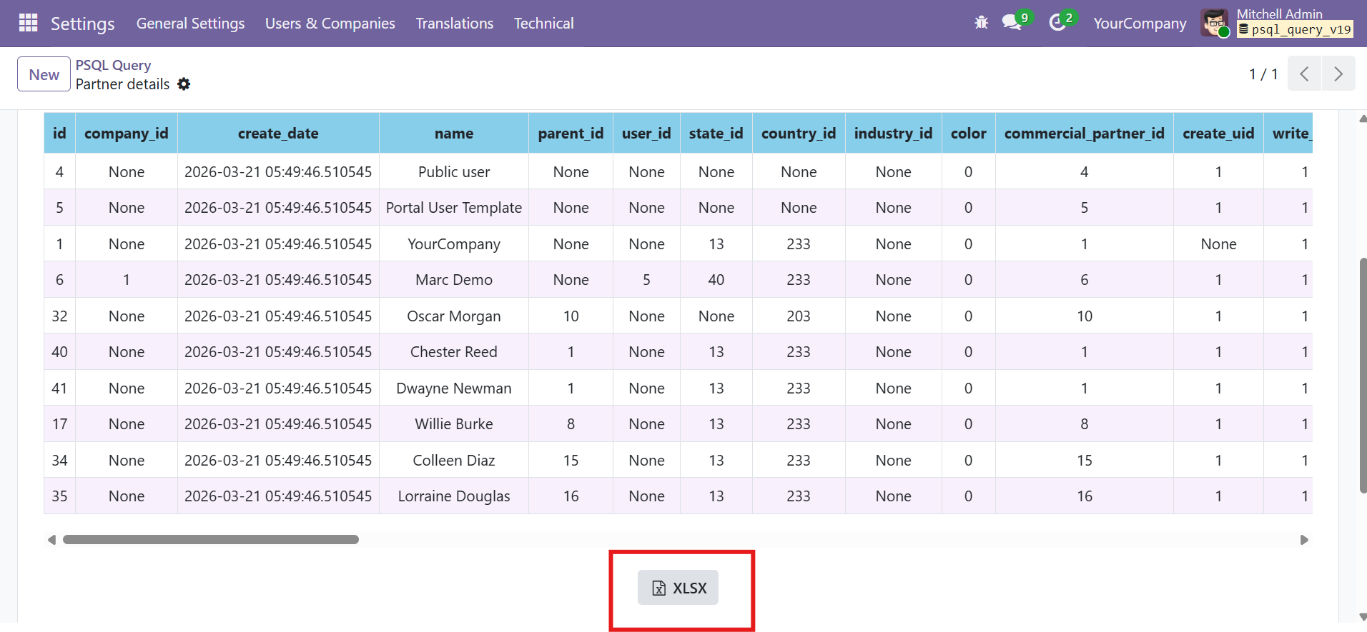 XLSX Export Button