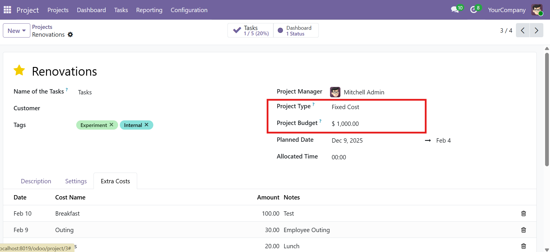 Project form after installation