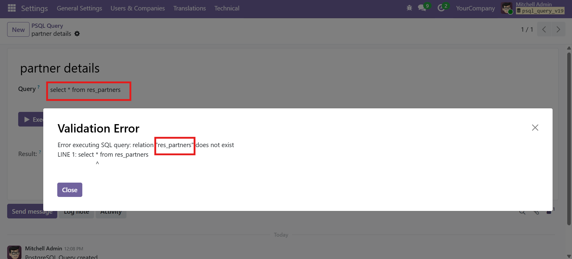 Validation Error Dialog