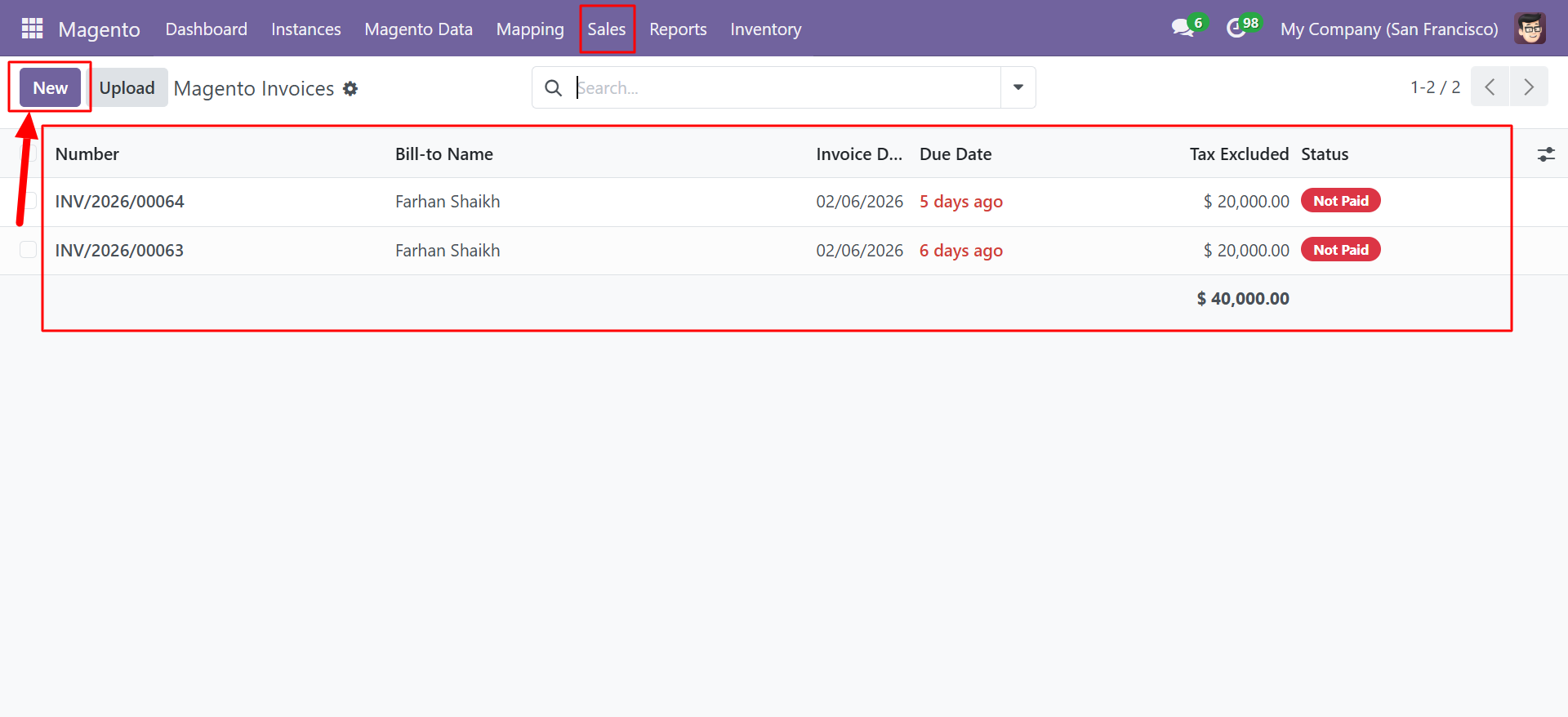 Magento Invoices list view