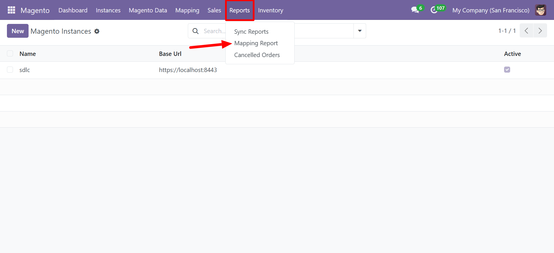 Reports menu showing Mapping Report option