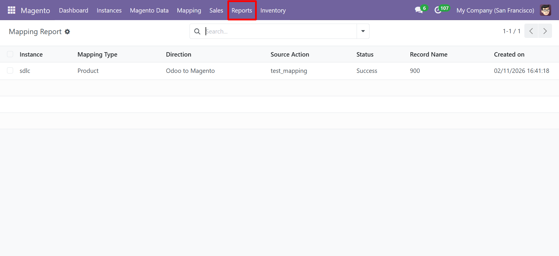 Magento Mapping Report list view