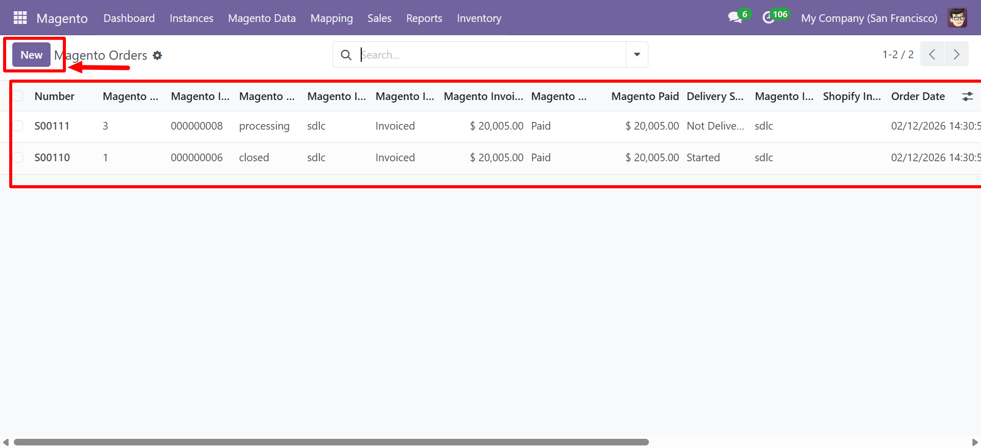 Magento Orders list view