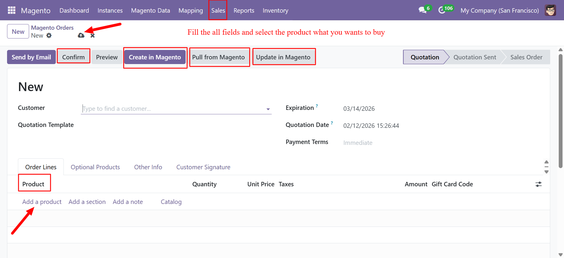 Magento Order form view
