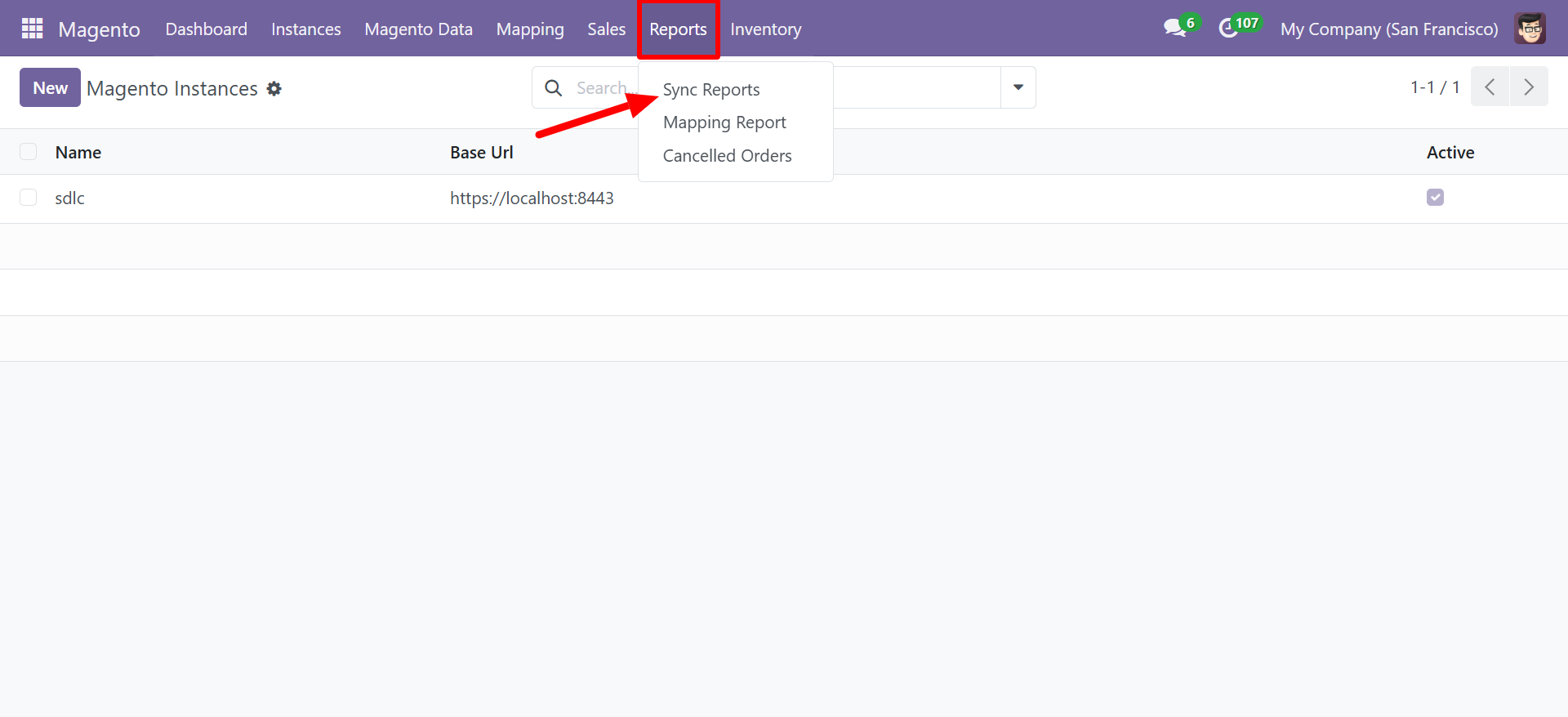 Reports menu showing Sync Reports option