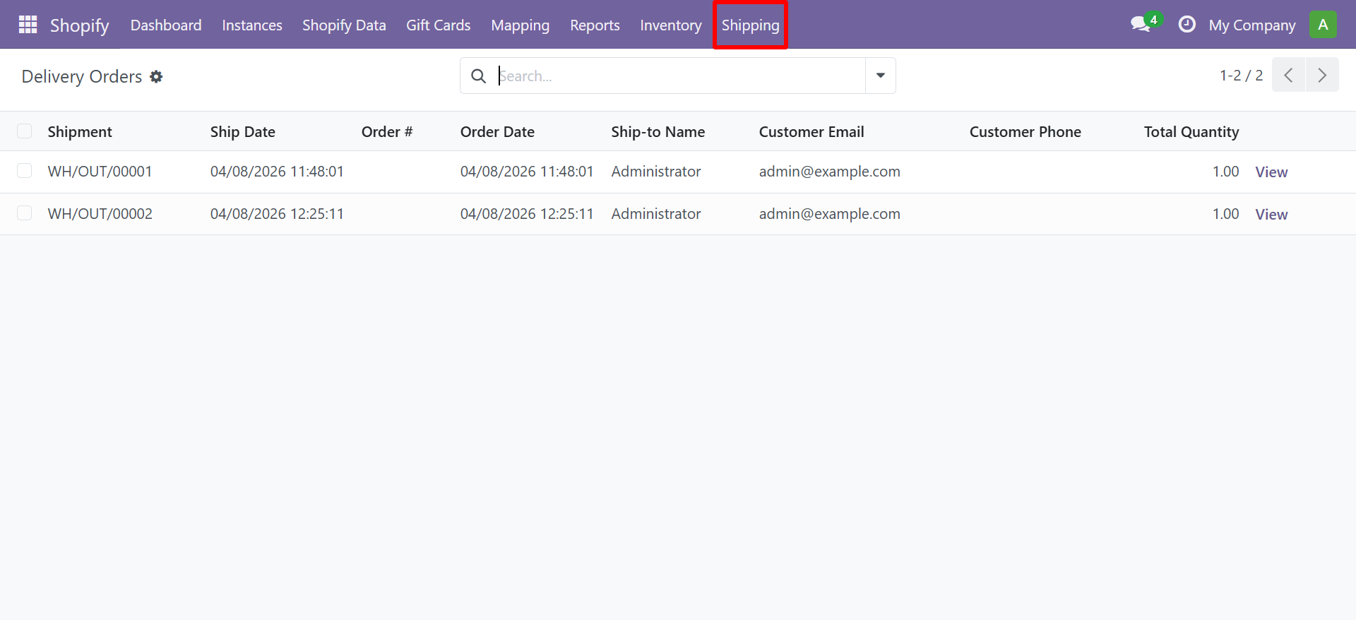 Delivery Orders list view