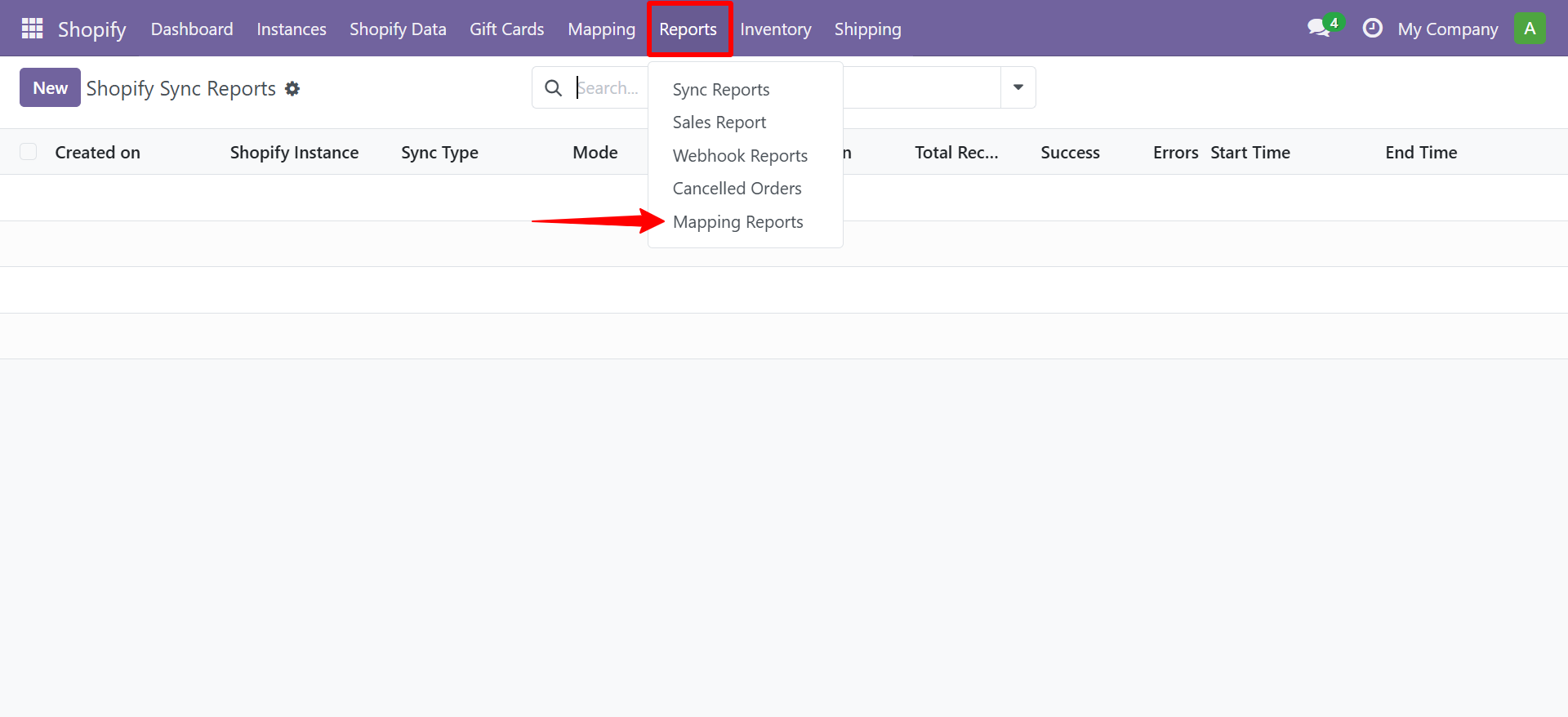 Reports menu showing Mapping Reports option