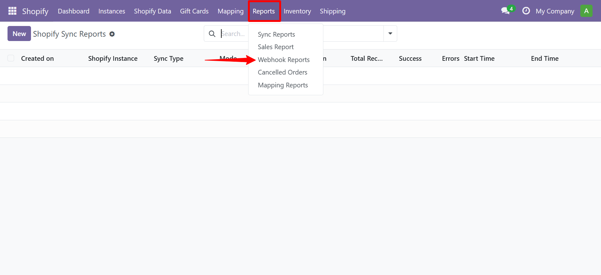 Reports menu showing Webhook Reports option